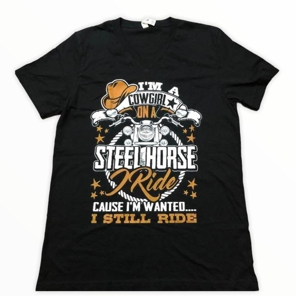 Cowgirl V Neck Graphic Tee Size Medium - Picture 1 of 3